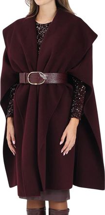 Elisabetta Franchi Sleeveless Wool Cape With Wide Collar And Textured Belt