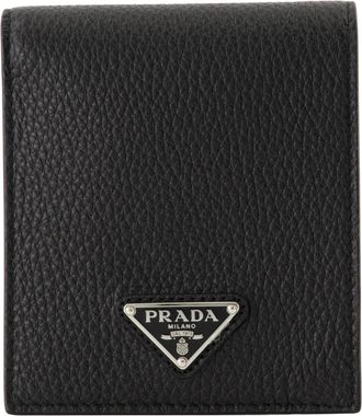 Prada Leren Portemonnee - Heren - Portefeuilles - Zwart - ONE Size - Leer - Accessoires