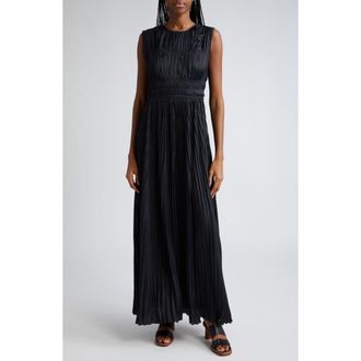 Ulla Johnson Delia Pliss&eacute; Satin Gown in Noir at Nordstrom, Size 8
