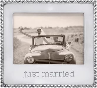 Mariposa Beaded Just Married 5 x 7-Inch Picture Frame in Silver at Nordstrom