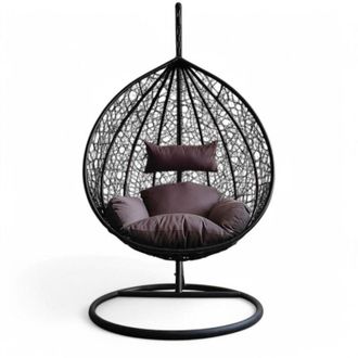 No Brand Dondolo sospeso ovale con struttura in metallo e seduta in wicker 195x105x120cm - Antracite
