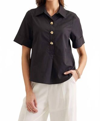 Entro Womens Short Sleeves Button Blouse In Black