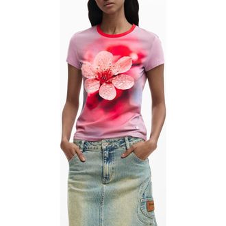 Desigual Floral Graphic T-Shirt in Pink at Nordstrom, Size X-Small