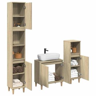 Berkfield Home Durable 3 Piece Bathroom Furniture Set Sonoma Oak Engineered Wood in Light Tan