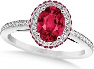 Allurez Oval Lab Ruby & Diamond Halo Engagement Ring 14k White Gold (2.00ct)