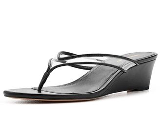 Veronica Beard Clea Wedge Thong Sandals Womens Sandals Clear/Black : 7.5 M, Leather