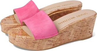 Stuart Weitzman Womens Stuart Weitzman Summer Sandals Pink Leather Slip On Wedge Heel HTAT493