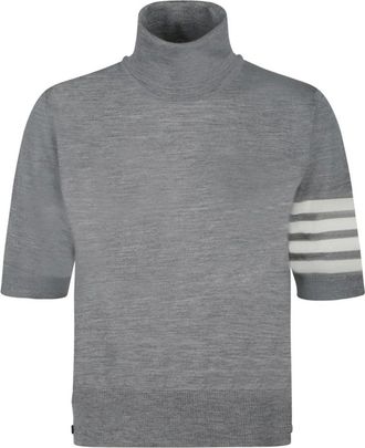 Thom Browne Fijne Merinowol 4-Strepen Coltrui - Dames - Truien - Grijs - Maat: S Wol