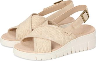 Vionic Uptown Sonoma Sandals Women Beige Canvas Wedge Heel Slingback ZOGG2097