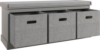 HOMCOM Shoe Bench with Seat - Shoe Storage Bench with Fabric Drawers - Grey | TJ Hughes
