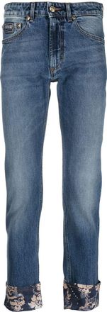 Versace Jeans Couture floral-print cropped jeans - men - Cotton/Elastane - 30 - Blue