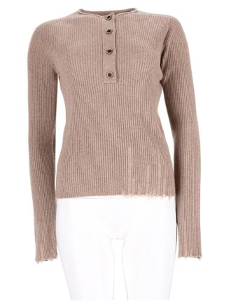 Uma Wang Beige Ribbed Buttoned Placket Cashmere Top