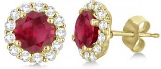Allurez Halo Diamond Accented and Ruby Earrings 14K Yellow Gold (2.95ct)