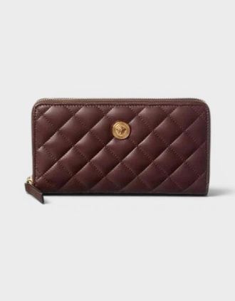 Versace Womens Logo Medusa Zip Around Wallet Quilted Aubergine - Brown - Size: O/S