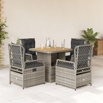 vidaXL Set Comedor De Jard&iacute;n 5 Piezas Con Cojines Rat&aacute;n Sint&eacute;tico Gris Vidaxl