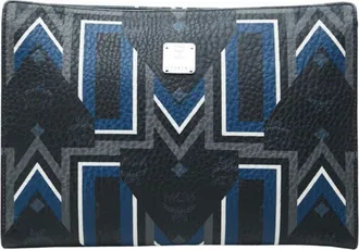 MCM Mcm Black Blue Gray Leather Clutch Bag (Pre-Owned)