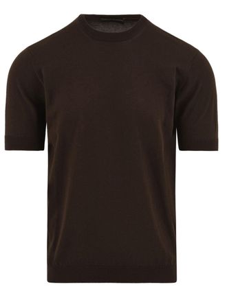 FILIPPO DE LAURENTIIS Short-Sleeved Knit Top with Classic Crew Neckline