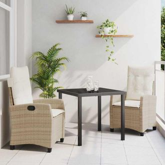 vidaXL Conjunto De Comedor De Jard&iacute;n 3 Pcs Beige Rat&aacute;n Sint&eacute;tico Vidaxl
