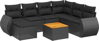 vidaXL Set De Sof&aacute;s De Jard&iacute;n 8 Piezas Y Cojines Rat&aacute;n Sint&eacute;tico Negro Vidaxl