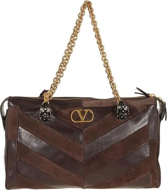Valentino Garavani Panthea Medium Schoudertas - Dames - Schoudertassen - Bruin - ONE Size - Leer - Tassen