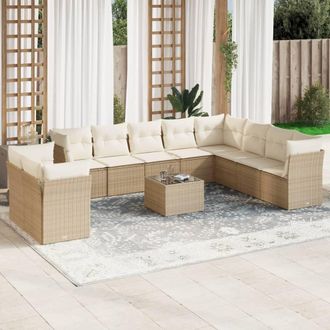 vidaXL Set De Sof&aacute;s De Jard&iacute;n 11pzas Con Cojines Rat&aacute;n Sint&eacute;tico Beige Vidaxl