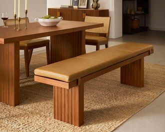 Castlery Sloane Dining Bench Caramel 59.1 Walnut for Dining Room by Castlery, Brown