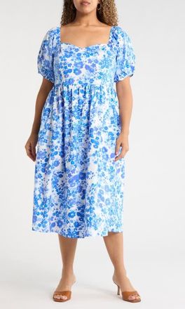 Sugarlips Carli Floral Print Midi Dress in White-Blues-Multi at Nordstrom, Size 2 X