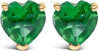 House of Brilliance 14K Gold 5MM Heart Cut Gemstone Solitaire Stud Earrings in Green Emerald | Yellow at Nordstrom
