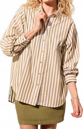 Tribal Stripe Button-Front Shirt In Green Moss