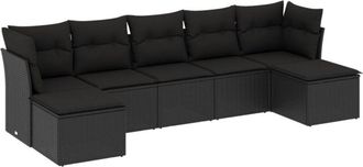 vidaXL Vidaxl - Set De Comedor De Jard&iacute;n 7 Pzas Y Cojines Rat&aacute;n Sint&eacute;tico Negro