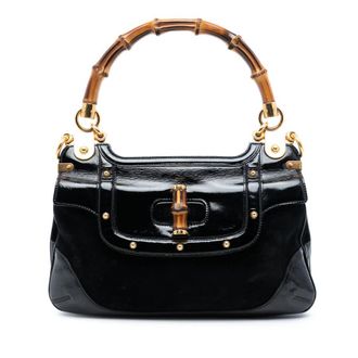 Gucci Pre-owned Gucci Suede and Patent Peggy Bamboo Top Handle Bag Ladies 159065 000926