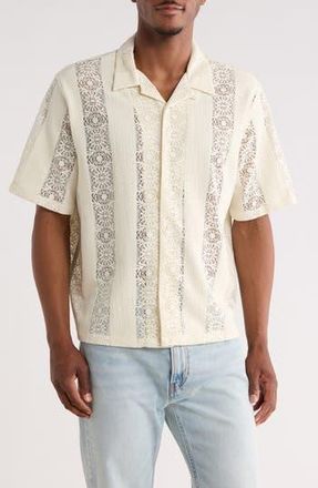 PacSun Dexter Lace Panel Button-Up Camp Shirt in Tan at Nordstrom Rack, Size Medium
