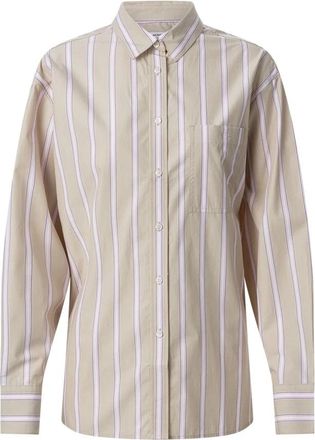 Lacoste Gestreepte Katoenen Overhemd - Dames - Overhemden - Beige - M - Katoen - Overhemden