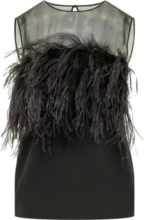 Alberta Ferretti Top in Raso Enver con Piume - - Tops - Donna - Nero - L