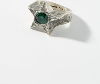 TwoJeys Mens Green stone star signet ring