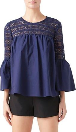 endless rose Bell Sleeve Lace Poplin Blouse in Navy at Nordstrom Rack, Size X-Small