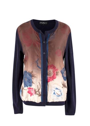 Ferragamo Navy Contrast Sleeves Floral Cardigan Size M