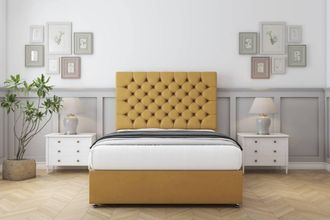 Comfort Beds Winslow Plush Divan Set 4 Drawers-26 Headboard in Mustard | Size: Small Double