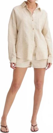Crescent Lara Striped Linen Textured Short Set In Oatmeal