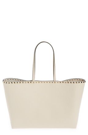 Valentino Garavani Rockstud Leather Tote in Light Ivory at Nordstrom
