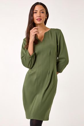 Roman Ponte Stretch Notch Neck Midi Dress