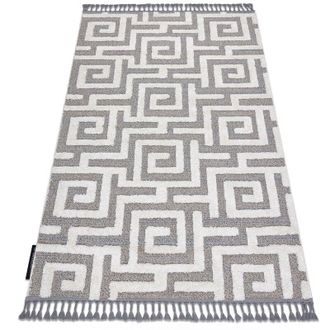 RugsX Alfombra Maroc P655 Laberinto, Griego Gris / Blanco Franjas Bereber Marroqu&iacute; Shaggy Grey 180x270 Cm