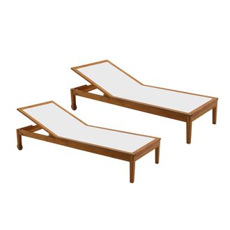 Miliboo Set De 2 Tumbonas Blanco Y Madera Maciza Naveen