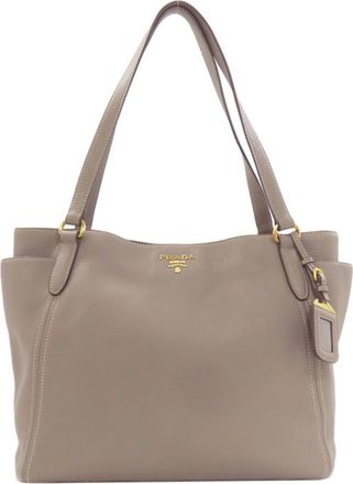 Prada Gray Leather Tote Bag (Pre-Owned)