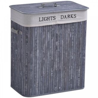 HOMCOM Collapsible Bamboo Laundry Hamper Organizer Clothes Washing Basket Bin Storage Box Removable Lining Large Section Double - Home Living | TJ Hughes