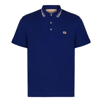 Valentino Garavani Polo Shirts, male, Blue, Size: 2XL Cotton Piqu&eacute; Polo Shirt With Vlogo Patch