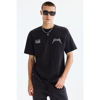 H&M Loose Fit T-shirt in Black/metallica at Nordstrom, Size Medium