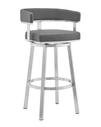Armen Living Lorin 26 Grey Faux Leather And Brushed Stainless Steel Swivel Bar Stool