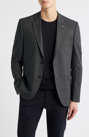 AllSaints Ross Slim Fit Off Black Textured Herringbone Sport Coat at Nordstrom, Size 38 Regular