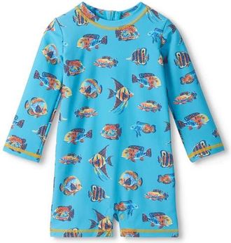 Hatley Tropical Ocean Long Sleeve One-Piece Rashguard Swimsuit in Blue at Nordstrom, Size 12-18M